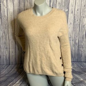 A&F Tan Wool Blend Crewneck Button Side Sweater, M